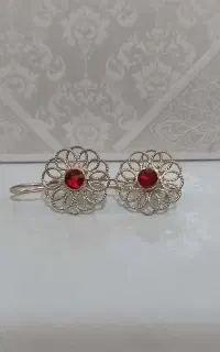گوشواره نقره ملیله اصفهان نگین قرمز کد۴۸۰