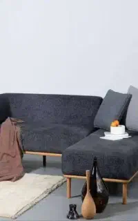 مبل ال شش نفره با روکش پارچه و پایه چوب