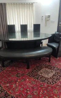 میز ناهار خوری هشت نفره با صندلی و نیم کت و شیشه