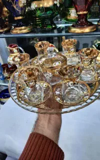 ست چایخوری طلاکوب فنجان نعلبکی قندان سینی