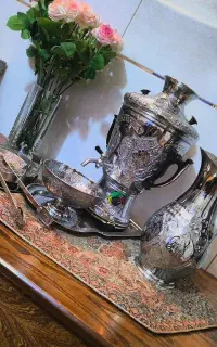 سرویس سماور برقی قدیمی قلم زنی شده