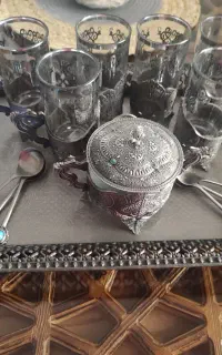 سرویس چایی پیوتر فیروزه کاری شده