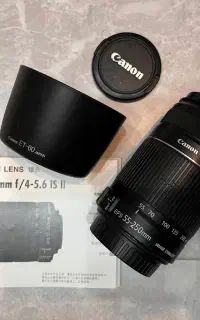 لنز تله‌فوتو Canon 55-250mm با فیلتر UV و جعبه