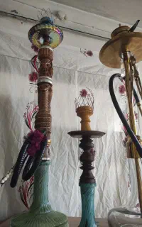 قلیان برنجی و چوبی
