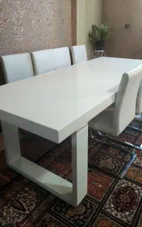 میز ناهارخوری ۸ نفره سفید با ۸ صندلی شیک و سالم