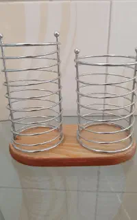 جا قاشقی استیل دوقلو  با پایه چوبی