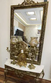 آینه و شمعدان برنز خالص