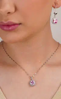 نیم ست جواهری نگین صورتی اصلی مثل طلا