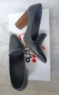 کفش چرم طبیعی پاشنه چوبی