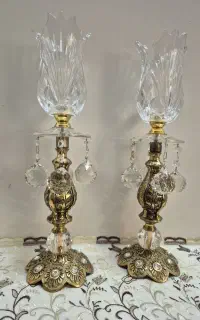 یک جفت شمعدونی وآینه برنز