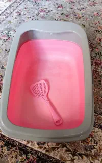 وسایل گربه ، خاک گربه و ظرف خاک و ظرف اب و غذا