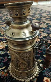 فروش کتری زغالی قوری شکاری برنجی یک لیتری