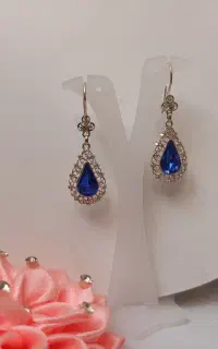 گوشواره نقره نگین نیلی کد۶۱۱ زیورآلات خدیجه خاتون