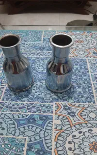 دو عدد ته قلیان برنجی با روکش نقره‌ای