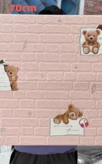 دیوارپوش/فومی/صورتی طرح کودک خرسی چسبدار
