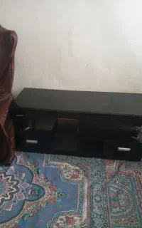 میز تلویزیون شیشه ای دو کشو