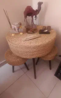 میز ناهارخوری طرح چوب حصیری همراه ۲عددصندلی