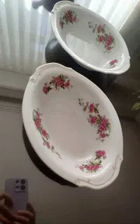 دوعدد ظرف  مرغ خوری گل سرخی
