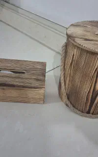 سطل آشغال و جا دستمال چوب روستینگ