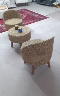 میزوصندلی چوبی حصیری