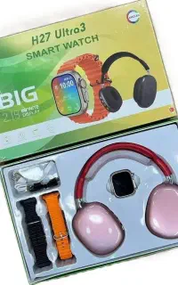 ساعت هوشمند h27 ultra3 به همراه هدفون و ۴ عدد بند
