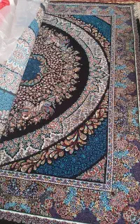 فرش ۹متری طرح دستبافت شه بانوفیروزه ای
