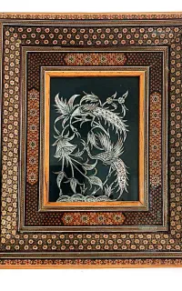 تابلوی قلم زنی گل و مرغ در حد نو
