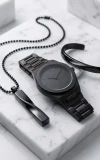 ست ساعت مشکی /و گردنبند و دستبند جذاب