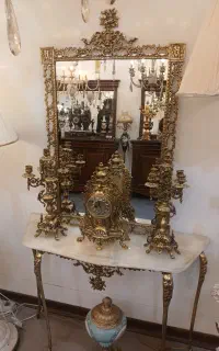 ست کامل آیینه و شمعدان و ساعت برنز