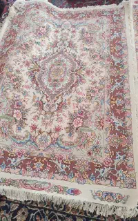 جفت قالیچه خطیبی مرینوس گل ابریشم استاد بافت