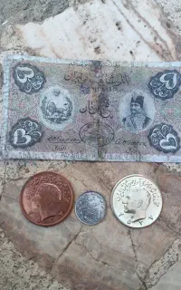 تعدادی اسکناس و سکه توضیحات دارد