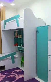 تخت کودک و نوجوان دو طبقه ،داری قفسه و میز تحریر