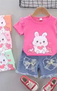 تی شرت نخی و شلوارک جین وارداتی دخترانه