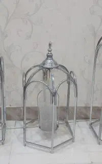 فانوس3 تیکه نقره ای جنس استیل