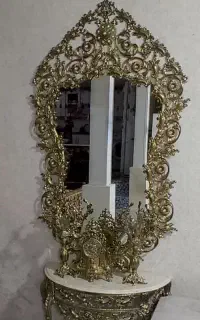 آینه شمعدان و ساعت رو میزی برنج