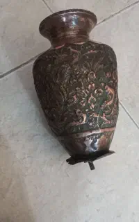 دو عدد گلدان قدیمی مس نقره کنده کاری اصفهان