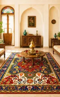 قالیشویی نرو روفرشی دور کشدار طرح سنتی رنگ قرمز