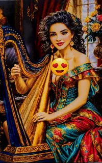 تابلو فرش دستبافت نفیس و شاهکار دختر و چنگ ۱۲۵ ×۸۵