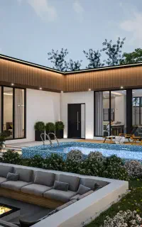 طراحی معماری / ویلا نما داخلی محوطه/ رندر/ نقشه 3D