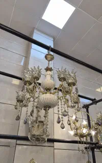 لوستر چینی ۵شاخ ۱۰ شعله سرامیکی پرکار برنز سوگلی