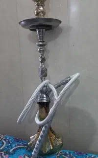 قلیون برنجی تنه سنگین آبکاری سفید