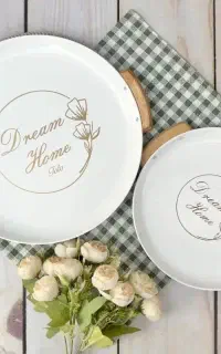 سینی فلزی رنگ کوره‌ای دسته چوبی
