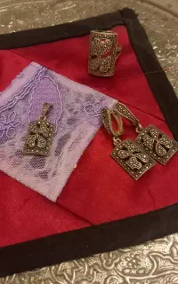 نیم ست نقره عثمانی سیاه قلم عیار ۹۲۵