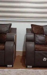 مبل چرم ۷ نفره قهوه‌ای سوخته