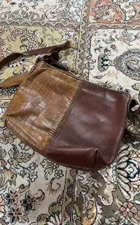 کیف زنانه قهوه‌ای ترکیبی، دست‌دوز
