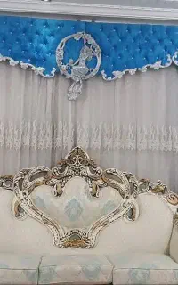 پرده کتیبه فرشته و مخمل آبی