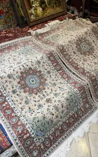 جفت قالیچه کاشان رنگرزی جدید