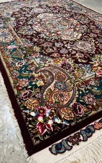 فرش زرنیم سالاری تبریز زمینه شرابی(ابریشم)