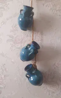 آویز دیواری سفالی فیروزه ای ست ۳ عددی