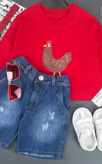 تیشرت خروس و شلوارک جین